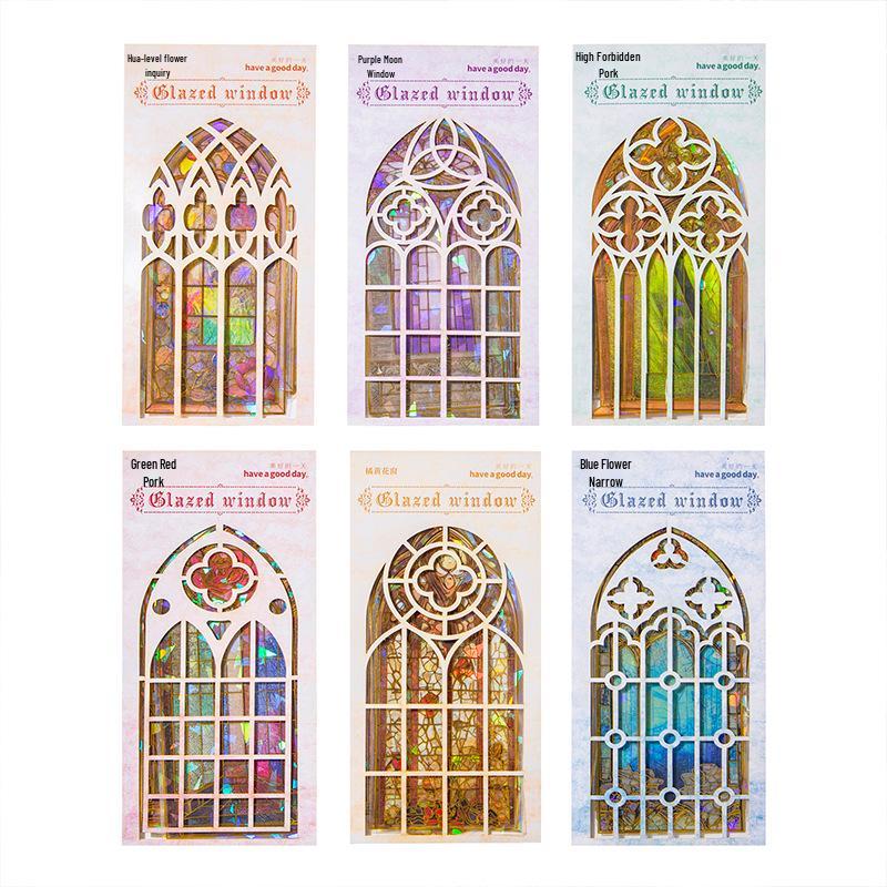 Beautiful Day PET Stickers: Retro Stained Glass Window Series, Journal Material, 6 Designs