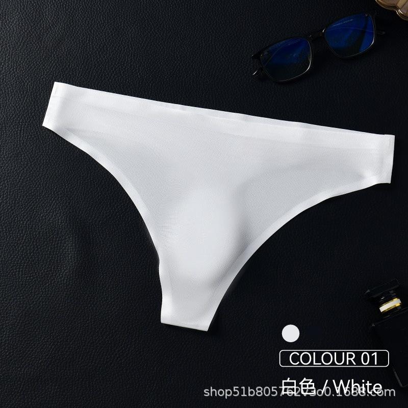 Herren String-Einteiler nahtlos niedrig sitzend sexy Eis-Seide T-Hose D-konvexe Tasche String Unterwäsche für Männer L weiß