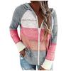 Fashion Women Casual Patchwork Long Sleeves Hooded Sweater Cardigan Blouse Tops