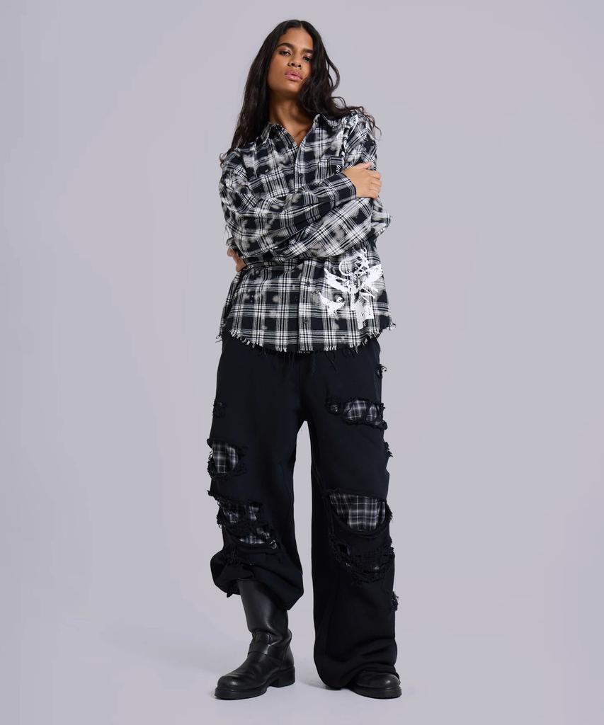 Jeidideuleondeon (U) Black Check Backed Distressed Monster Jogger Black