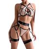 Sexy European & American Cross-Stitched Underwire Lingerie Three-Piece Set