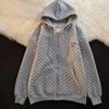 Autumn Women's Plus Size Hooded Sweatshirt Loose Waffle Long Sleeve Cardigan Jacket