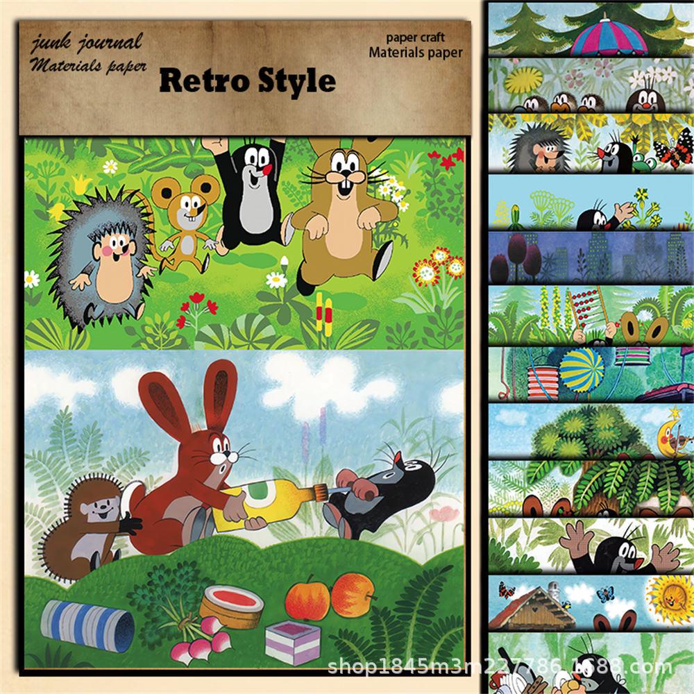 12 Sheets Vintage Mole Story Illustration Paper for Journaling and Collage