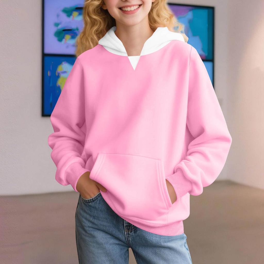 Winter Boy And Girls Solid Color Long Sleeved Hooded Sweatshirt Tops