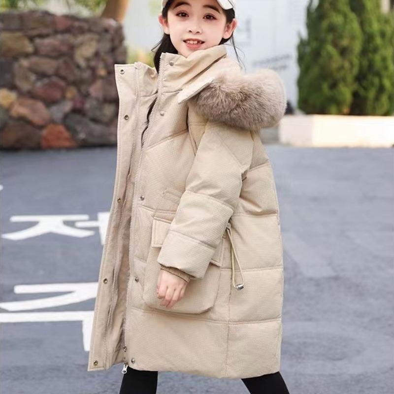 Barns mellanlång dunjacka för flickor Tjock vit ankdun i koreansk stil varm studentkappa