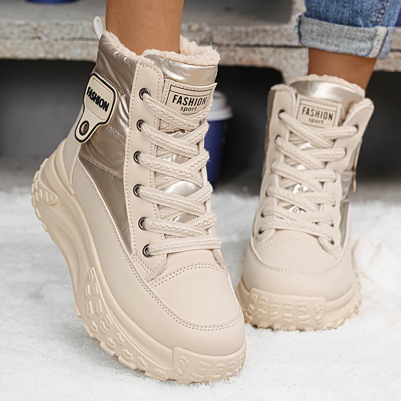 Women's High-Top & Ankle-Length Winter Snow Boots Warm Faux Cover Upper Plush Lining & Non-Slip PVC Sole Versatile for Outdoor Lace-Up Boots