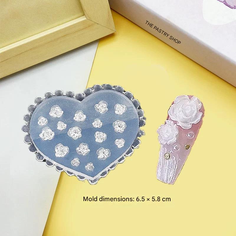 3D Flower Silicone Nail Mold Lily & Hibiscus Petals Carving Template Gel Polish Stencils for Spring Summer Manicure Decor