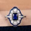 Retro Blue Rings Women Anniversary Evening Party Dazzling Cubic Zirconia CopperColor Elegant Lady's Ring Vintage Jewelry