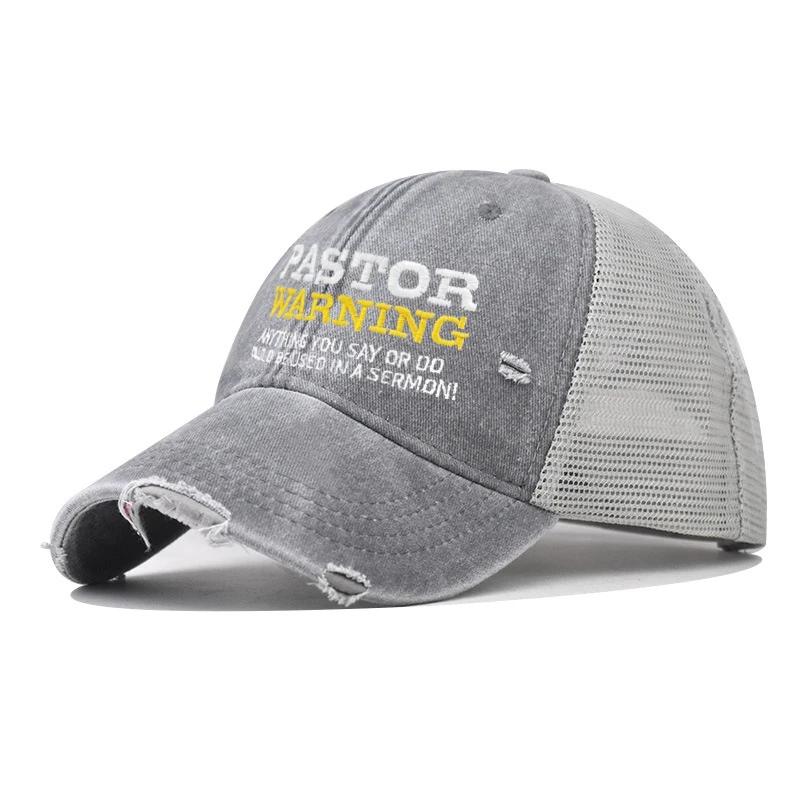 New Embroidered PASTOR Washed Distressed Cotton Mesh Baseball Caps Hip Hop Men Adjustable Trucker Cap Women's Snapback Dad Hat