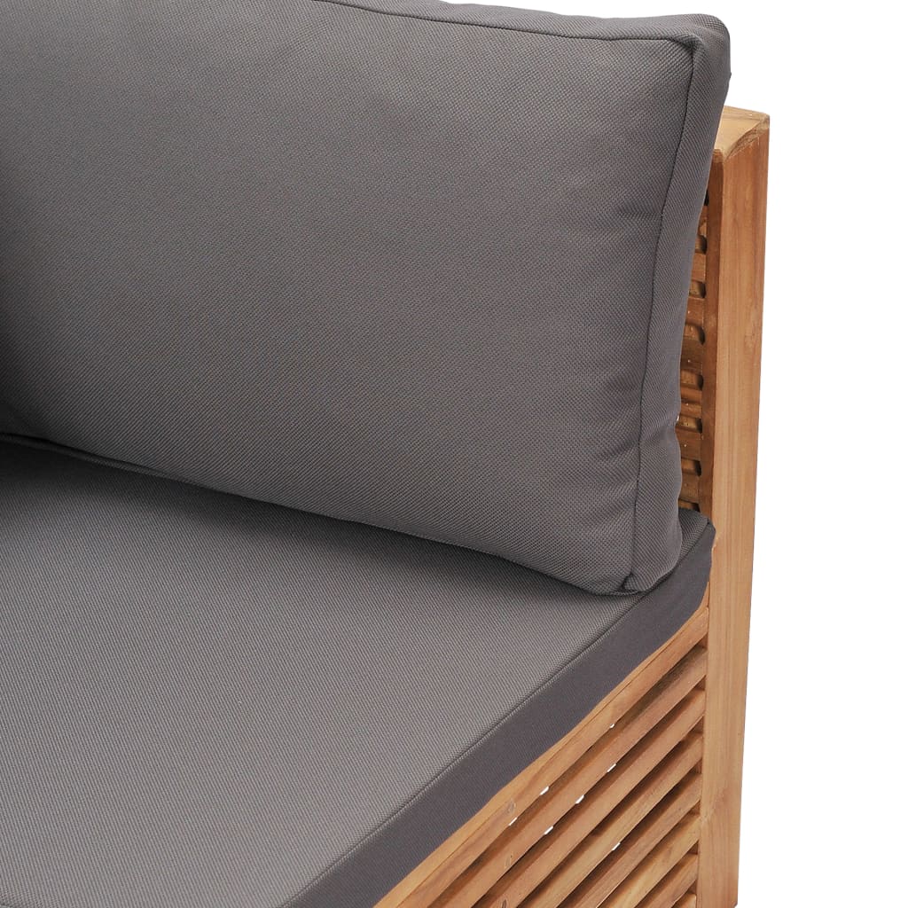 Garden Corner Sofa with Grey Cushions Solid Teak Wood