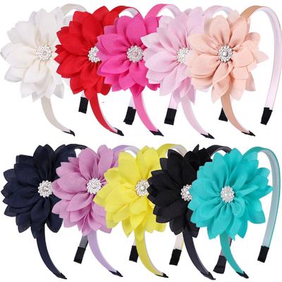 Fashion Solid Flower Hairbands For Sweet Girls Princess Crystal Flower Headbands Headwear Kids Hair Accessories Hair Bands