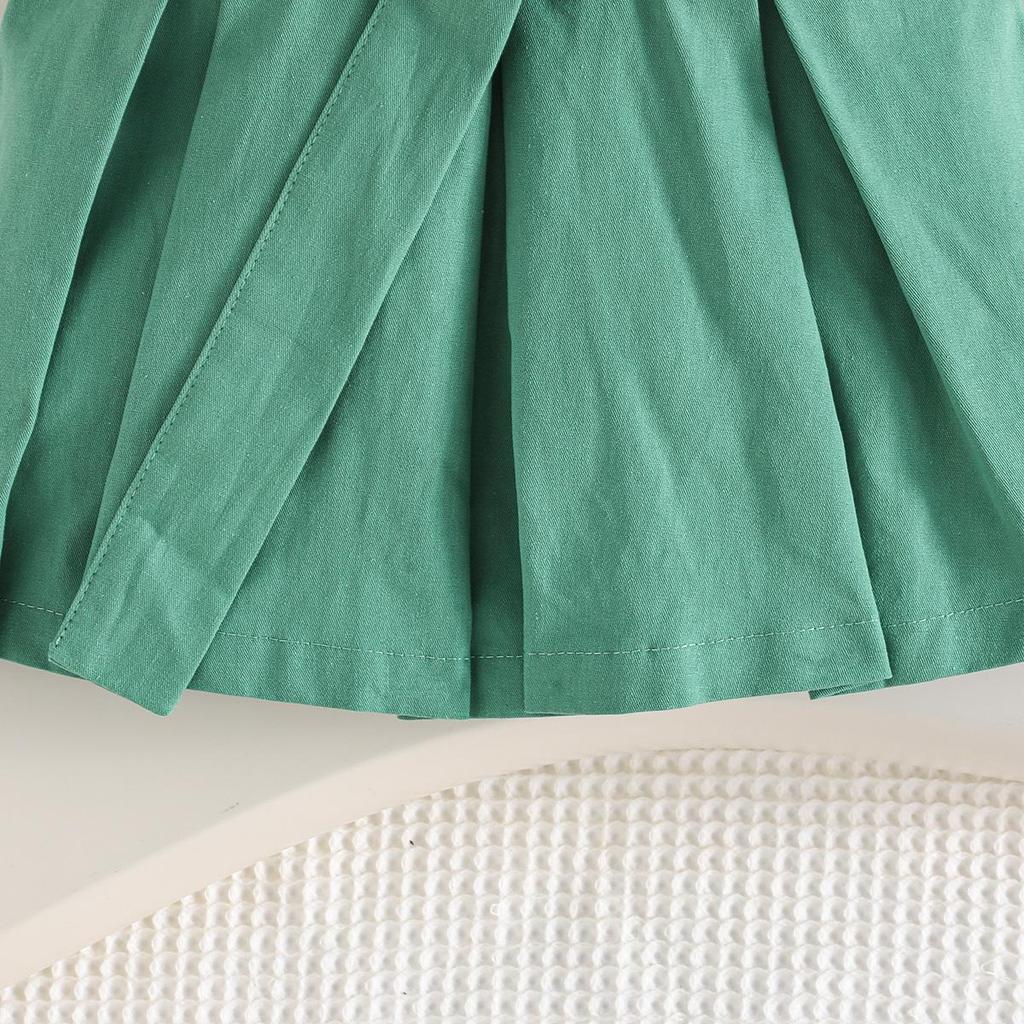Girls' Solid Color Sleeveless Belted Dress