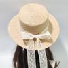 Lace Bow Streamer Beach Straw Hat Women's Summer Sunshade Sun Protection Raffia Flat Top Hat Seaside Vacation Sun Hat