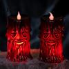 Flameless Simulation Flame Halloween LED Candle, Spooky Face Tree Stump Pillar Haunted House Scene Prop Wax Drip Flickering Fake Candle for