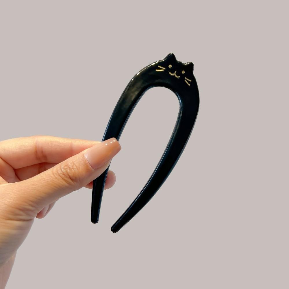 Cartoon Cat Pattern Hair Fork U-Shaped Hair Ornament New Hairpin  Gift