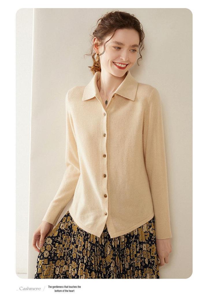 2024 Autumn/Winter Women's Slimming Cashmere Polo Collar Knit Cardigan