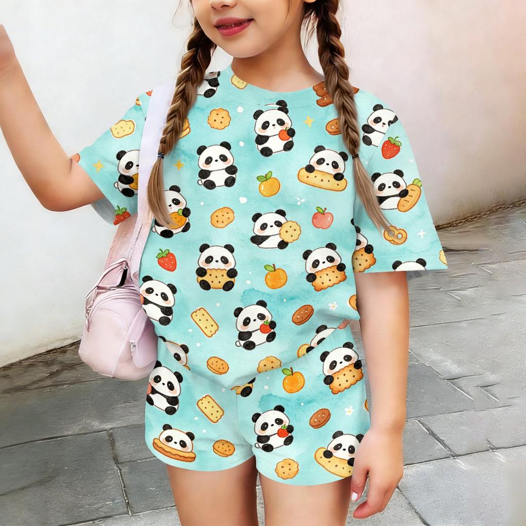 Kids Casual Short Sleeve Top and Shorts Set Animal Print Two Piece Outfit Comfortable Lightweight Soft Fabric Summer Wear