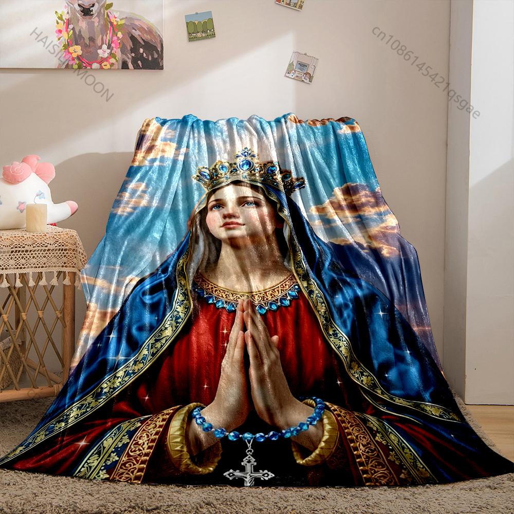 1PC Woman praying with crown sky Print Blanket Warm Soft Fluffy Kids and Adult Sofa Bed Throw Blanket Outdoor Travel Camping RV