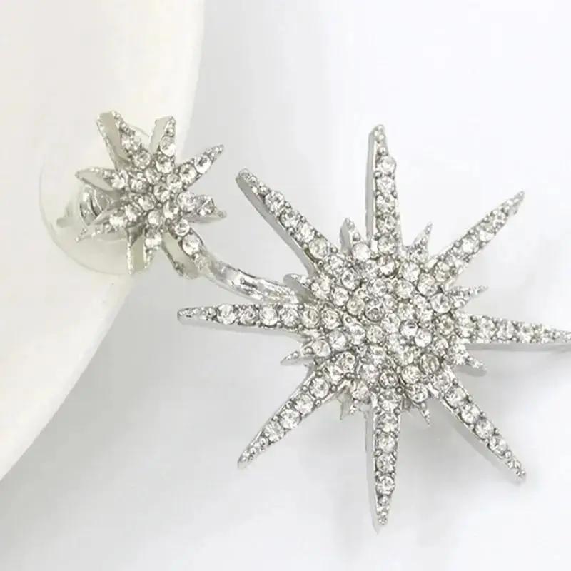 1 Pairs Fashionable New Earrings With Diamond Inlay And Rear Hanging Snowflake Earring Accessories Six Pointed Star Accessories