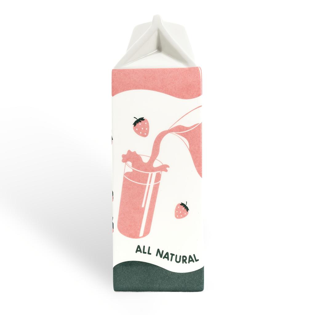 Vintage keramická váza ve tvaru krabice od jahodového mléka, obdélníková, dekorativní se svěží jahodou, design mléka, ideální pro domácí, kuchyňskou, kancelářskou dekoraci, roztomilé vázy