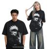 Washed And Old Short-Sleeved T-Shirt For Men And Women, Retro Animation Printing Loose Couple Trend Half-Sleeved Crew Neck Top