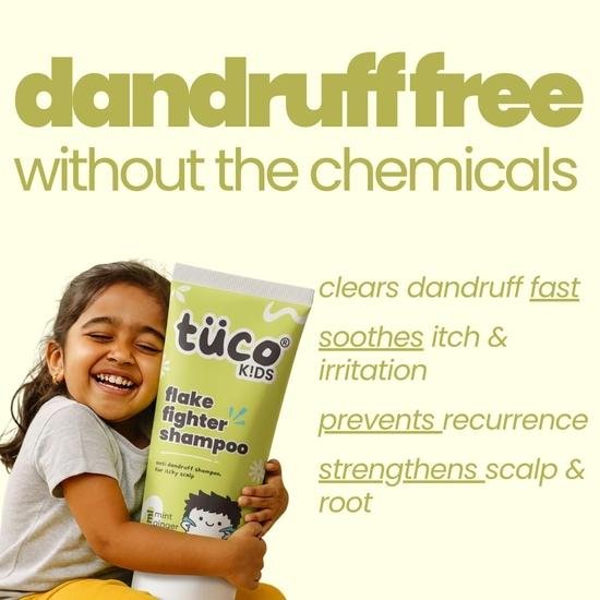TuCo Kids Anti-Dandruff Shampoo With Wintergreen, Mint & Activated Charcoal |Ph5.5, Vegan & Tear Free | Ages 2-5, 4-10, 10-15 Years | 200Ml