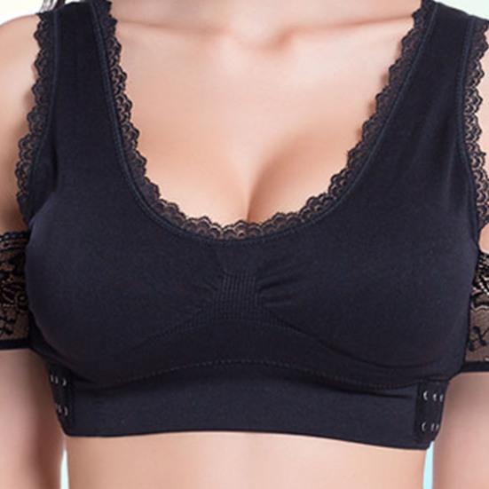 Women Cross Front Side Buckle Push Up Lace Wireless Brassiere Bra Underwear for Yoga