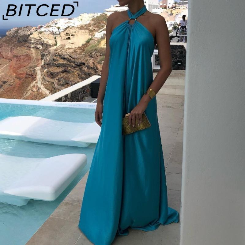 BITCED Summer Sexy Elegance Women's Satin Strapless Ball Gown Party Travel Dress