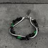 Retro Black Crushed Stone Double Layer Snake Bone Bracelet for Men and Women - Trendy Hip Hop Couple Jewelry with a High-End Feel.