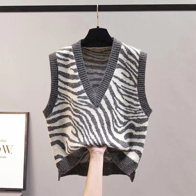 New Women's Sweater Vest Autumn Sleeveless Knitted Women's Sweater Winter Zebra Pattern Korean Edition