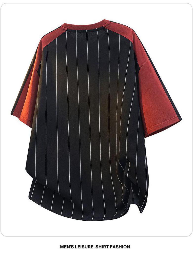 Men's Summer Striped Round Neck T-Shirt - Breathable, Short-Sleeve, Trendy & Versatile.