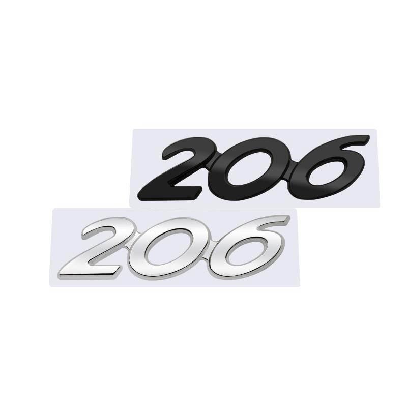 1Pc 3D Glossy Black Chrome Silver 206 Metal Logo Emblem Badge Decal Car Sticker for Peugeot 206 Car Accessories