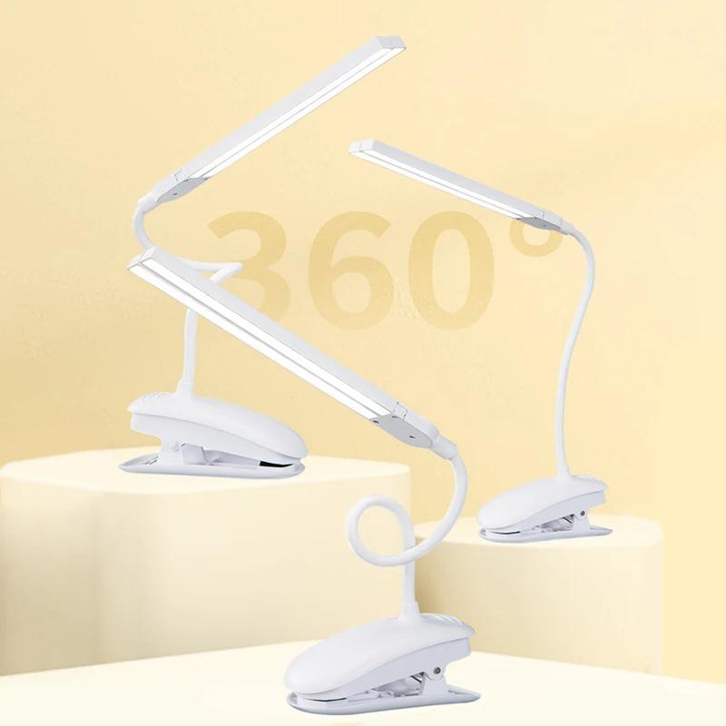 LED Reading Lamp Double-headed with Clip Touch  Dimmable Light Eye Protection for Bedroom Dormitory Study Office LEDTable Light