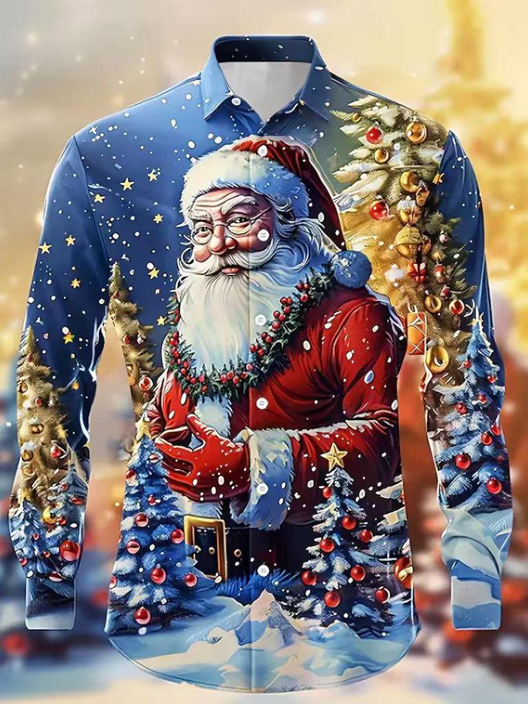 Herren 3D Weihnachtsmann-Druck Langarm Freizeitshirt