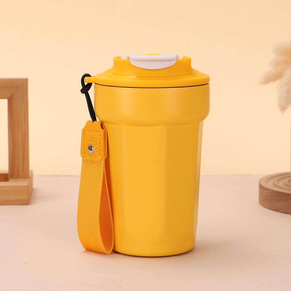 Octagonal 316 Stainless Steel Insulated Coffee Cup with Lanyard and Straw 450ml