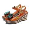 Flower Genuine Leather Hand-painted High Heel Sandals Retro Versatile Women's Outdoor Slippers