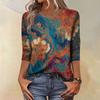 Trendy Vintage 3/4 Sleeve Top For Women ,Ladies Casual Three Quarter Sleeve Round Collar Printed T-Shirt Blouse