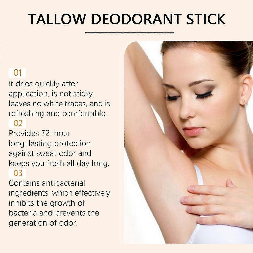 Grass-Fed Beef Tallow Deodorant Stick, Bergamot Scented, 48-Hour Odor Control for Underarms Private Parts, Aluminum-Free