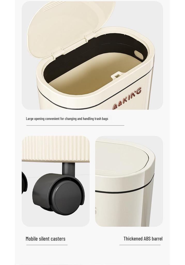 Press-Type Trash Can with Lid and Wheels for Bathroom Crevice