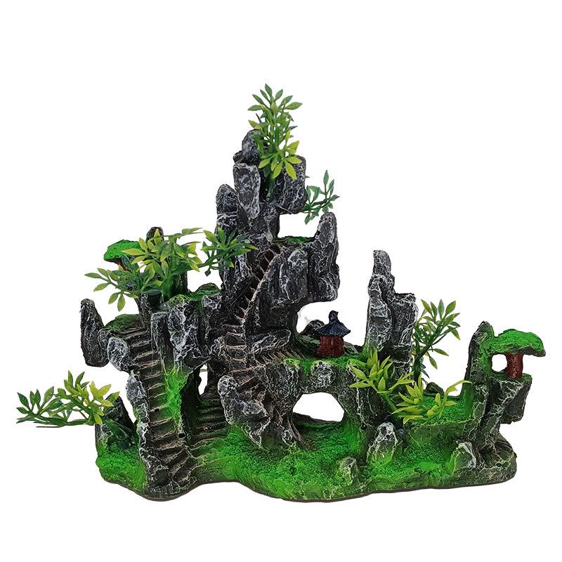 Aquarium Resin Rockery Decor - Stone & Plant Ornaments for Aquatic Landscaping
