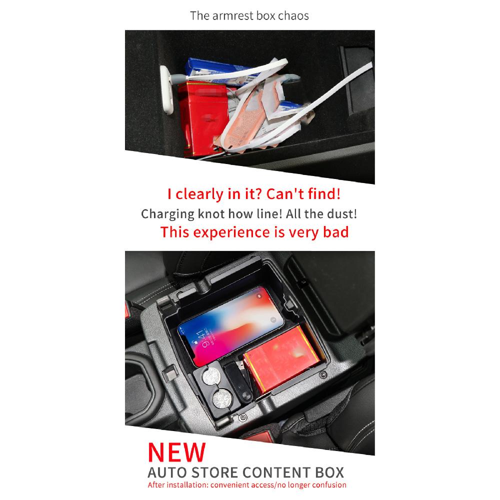 In-Car Storage Armrest For Jeep Wrangler Jl Gladiator Jt 2018-2021 Black