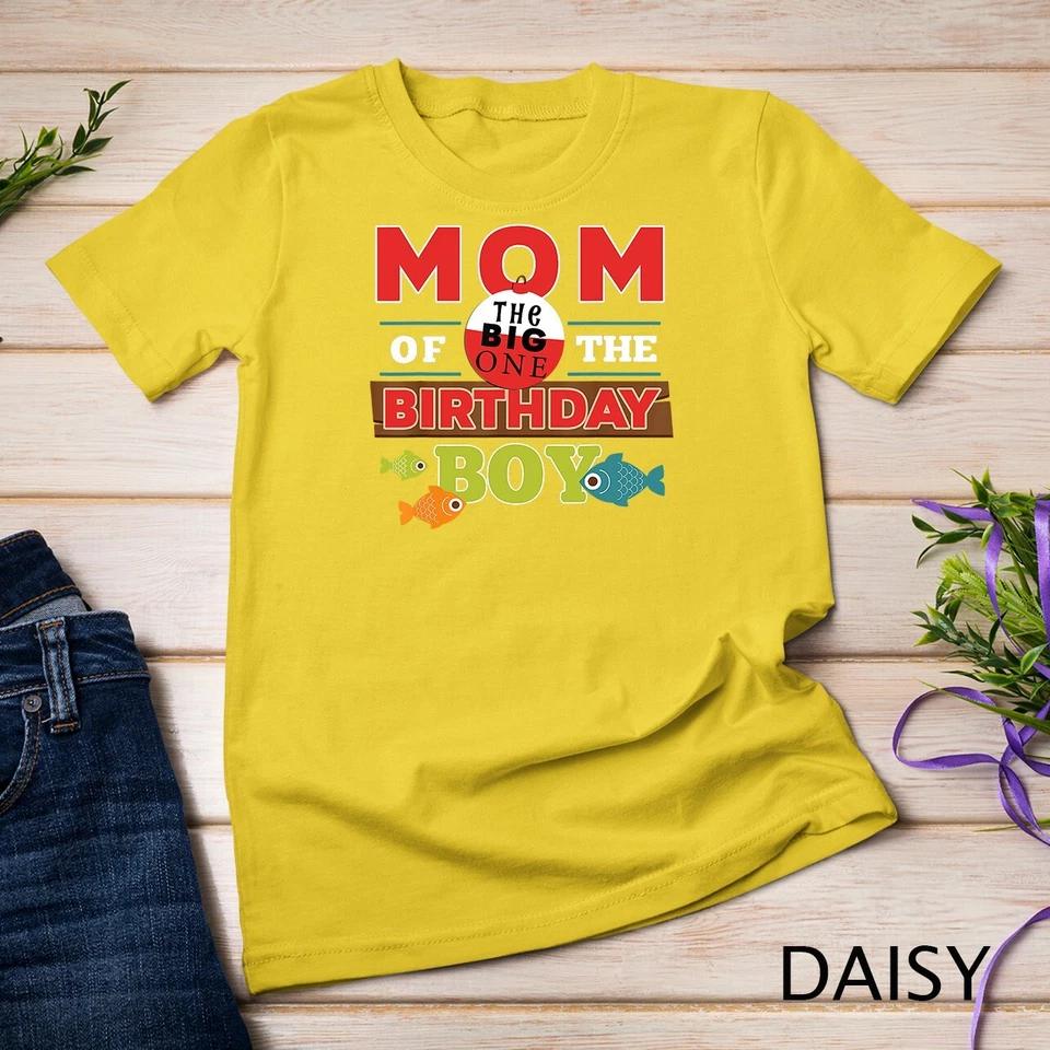 Big One Fishing Theme Mom of the Birthday Boy Unisex T-shirt 4 S
