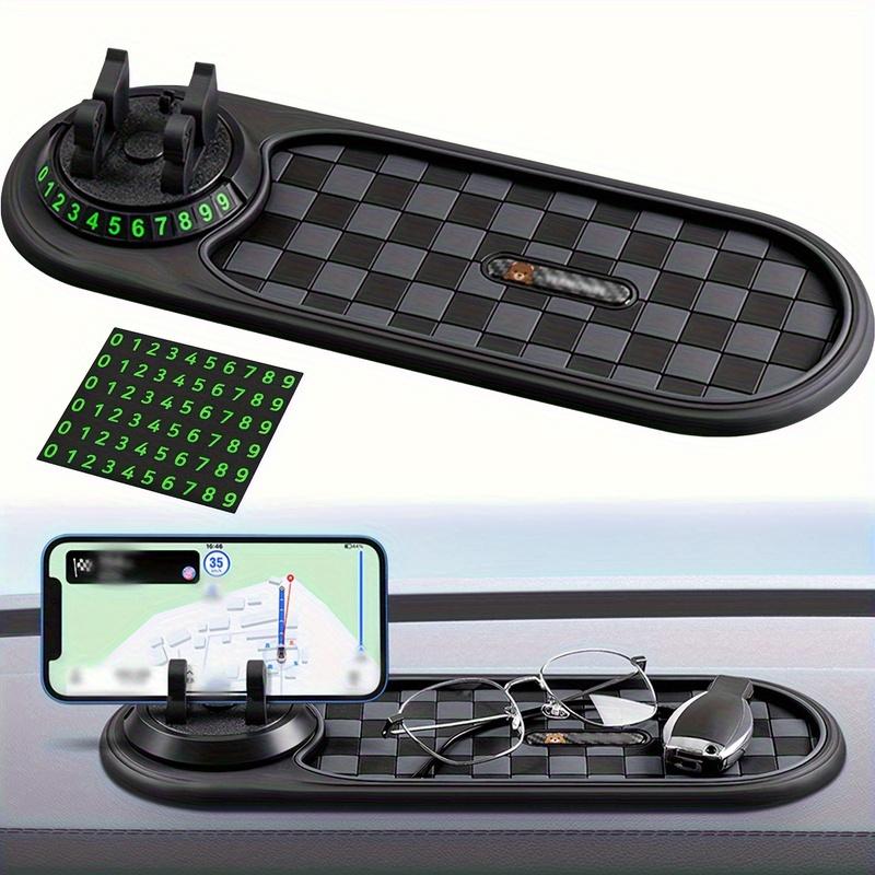 

Multifunctional Anti-Slip Car Dashboard Pad with Rotating Phone Holder | Large Capacity Glasses And Key Storage, Heat-Resistant Silicone, Grid Design чёрный