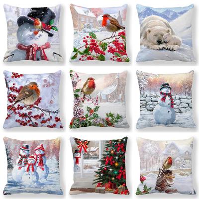 1 Piece of Christmas Day Party Decoration Pillowcase Winter Snowman Animal Print Cushion Suite Room Home Decoration Gift