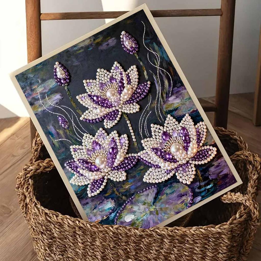 Pittura Perle di Cristallo 5D Fai da te Decorazione Cornice Pittura Fiore di Loto Decorazione Murale Casa Pittura con Perle di Cristallo Trasparenti Artigianato Artistico