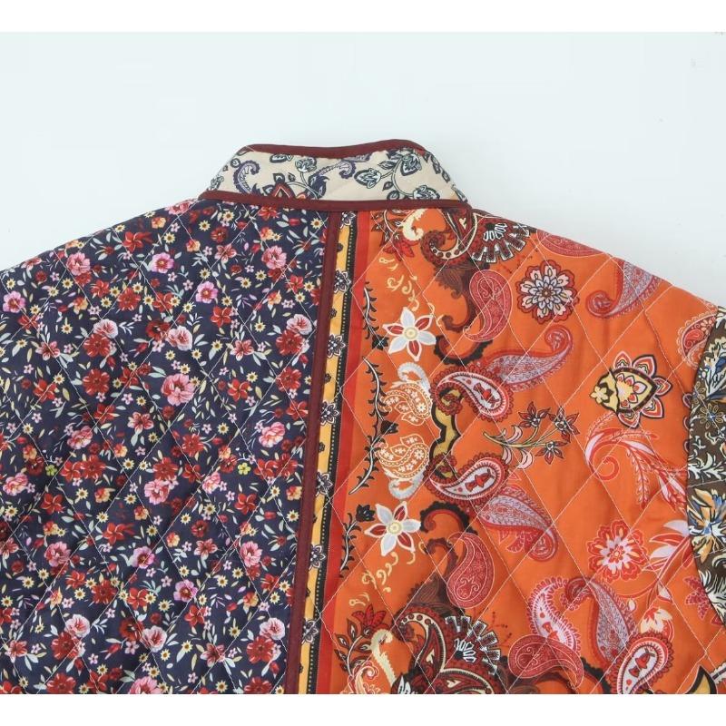 Women Vintage Printed Loose Long Sleeve Cotton Padded Coat