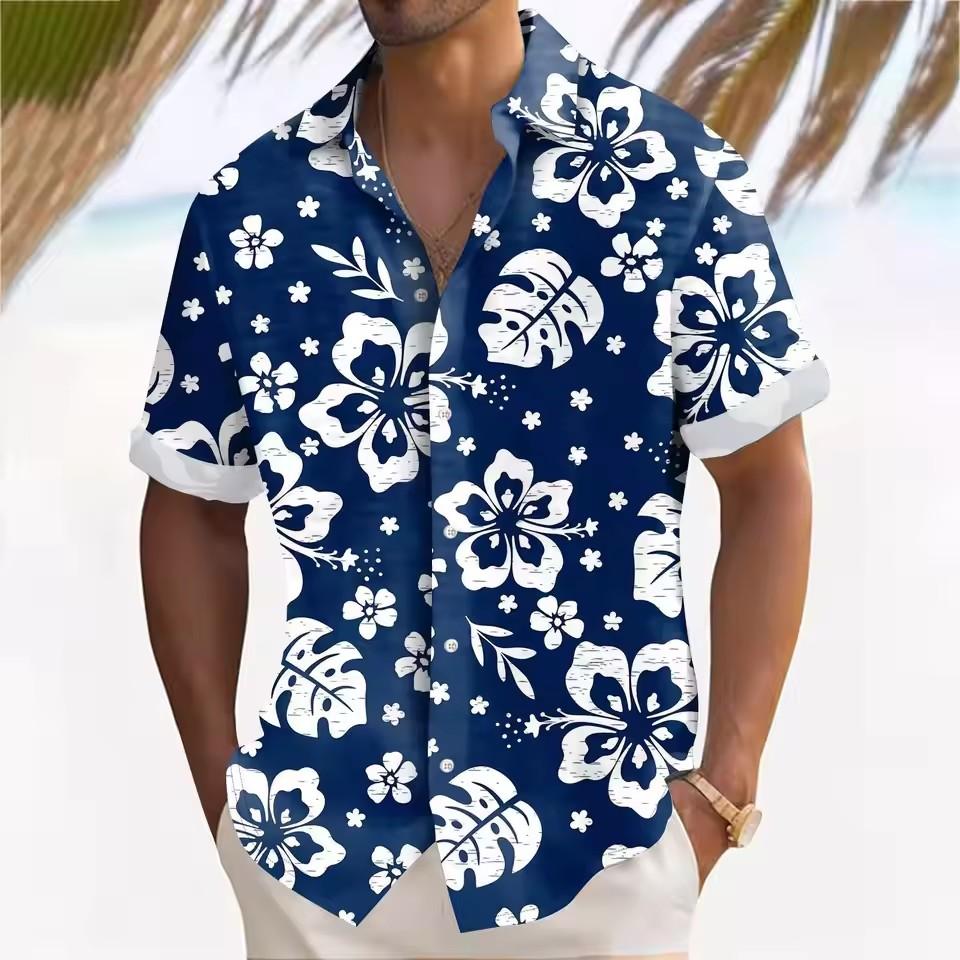 Outdoor Shirt Short Sleeve Summer Beach Wind Casual Tops Shirt Landscape Printed Pattern Large OverSize Loose Men's Clothing