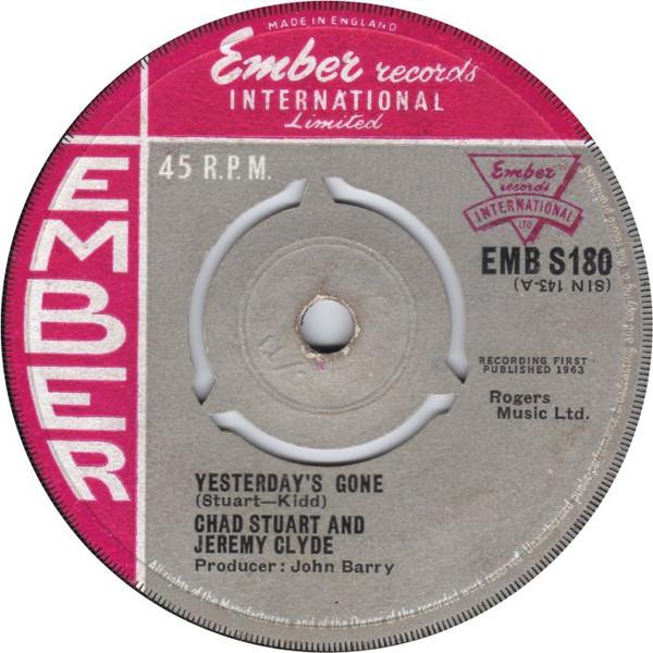 

7-дюймовая пластинка CHAD JEREMY Yesterdays Gone EMBS180 Ember Records 1963 UK Rock Б/у