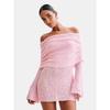 New Knitted Women's Short Beach Dress Women's Sexy Perspective Long-sleeved One-word Shoulder Dress