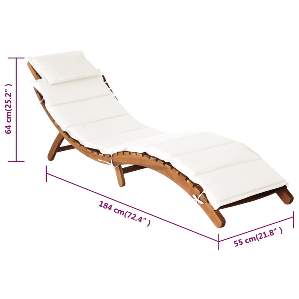 2 Piece Cream White Sun Loungers with Cushions Solid Acacia Wood